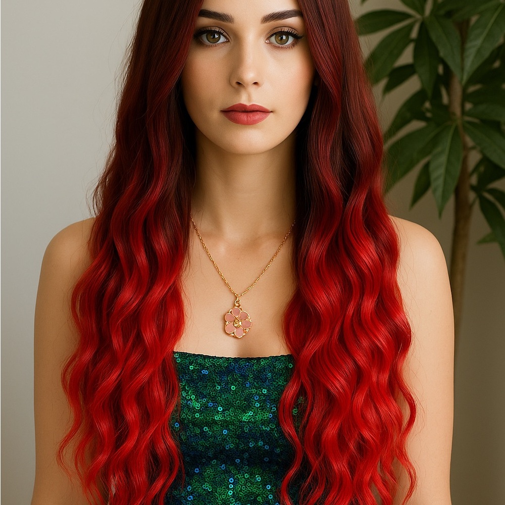 Red Ombre Wavy Wig/ Mermaid Wig/Drag Wig